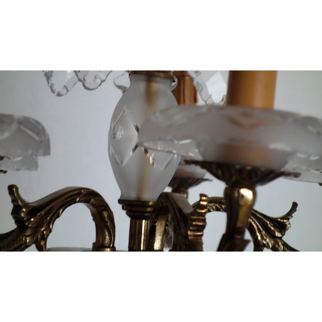 Antique French Brass and Glass Five-Light Chandelier, 1930s For Sale - Image 14 of 14