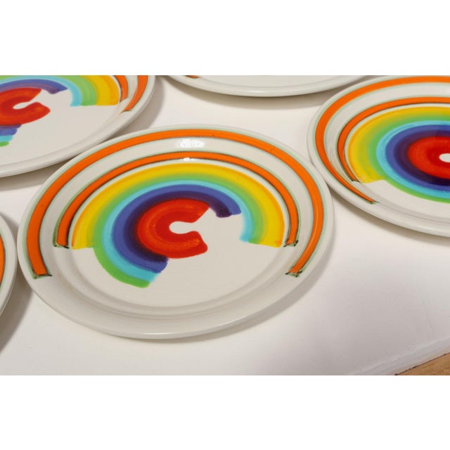 Red 1960s Set of Eight Italian Porcelain Salad and Dinner "Rainbow" Plates by Mancer For Sale - Image 8 of 16