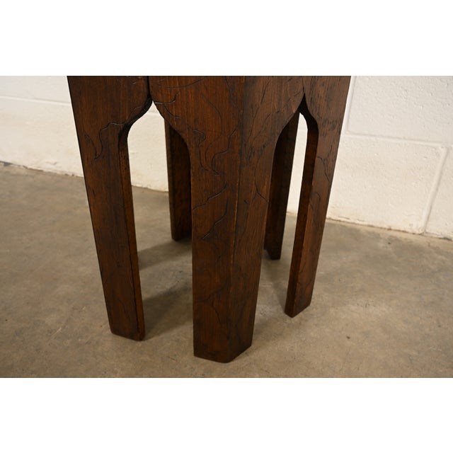 Brown Stickley Brothers Style Antique Mission Arts & Crafts Pyrography Tabouret Side Table, Circa 1910 For Sale - Image 8 of 10