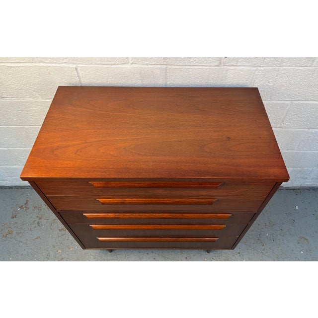 Mid 20th Century Vintage Five Drawer Walnut Highboy Dresser by Drew Furniture For Sale - Image 5 of 14
