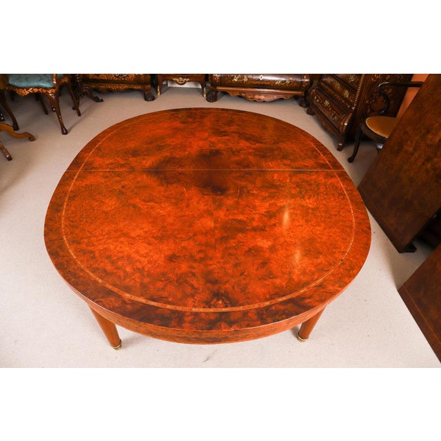 Maroon Vintage Empire Revival French Burr Walnut Dining Table and Chairs, Set of 11 For Sale - Image 8 of 18