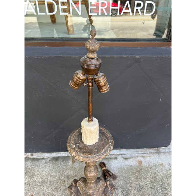 17th Century 17th Century Pair of Baroque Carved Wood Candlestick Table Lamps For Sale - Image 5 of 7