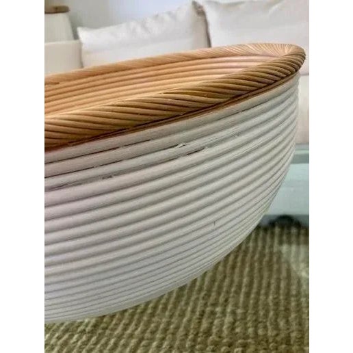 Wood White and Natural Rattan Center Piece For Sale - Image 7 of 8