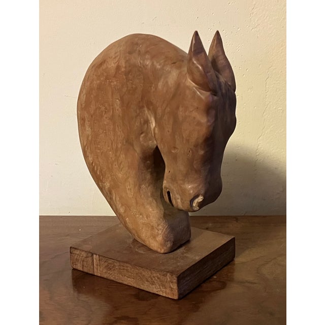 Tan American Art Deco Carved & Limed Wood Sculpture of a Horse Head Circa 1930 For Sale - Image 8 of 12