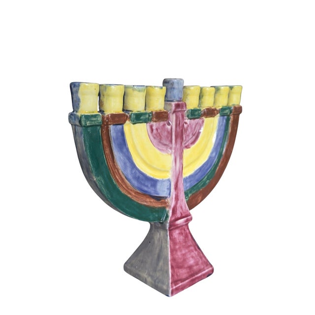 Ceramic Vintage Hand Painted Ceramic Studio Pottery Menorah For Sale - Image 7 of 16