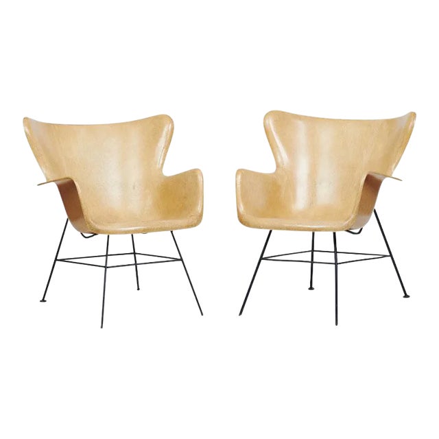 1950s Mid-Century Modern Lawrence Peabody for Selig Attributed Wingback Chairs - A Pair For Sale