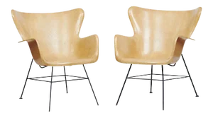 1950s Mid-Century Modern Lawrence Peabody for Selig Attributed Wingback Chairs - A Pair