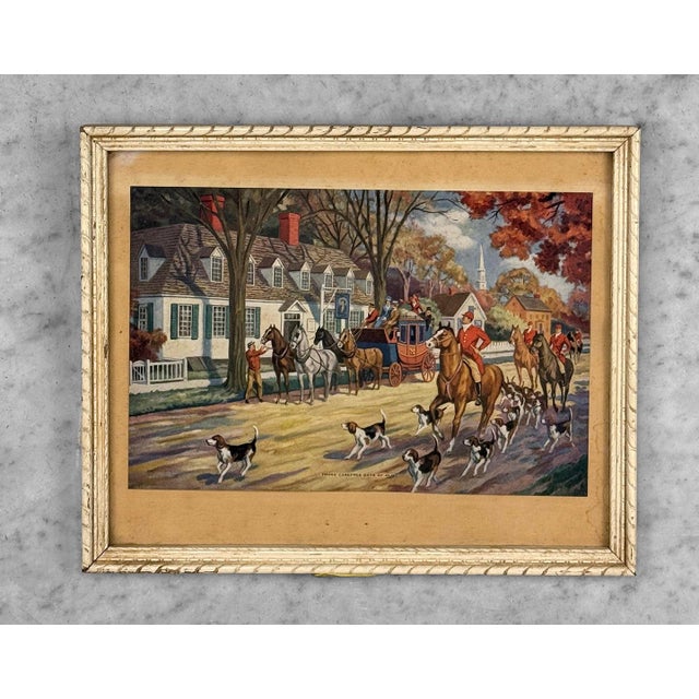 An English Traditional Foxhunt / Equestrian Lithograph, c. 1930's - Marked "Those Carefree Days of Old" - Scene Shows a...