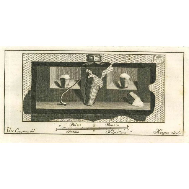Still Life Fresco from "Antiquities of Herculaneum" is an etching on paper realized by Vincenzo Campana in the 18th...