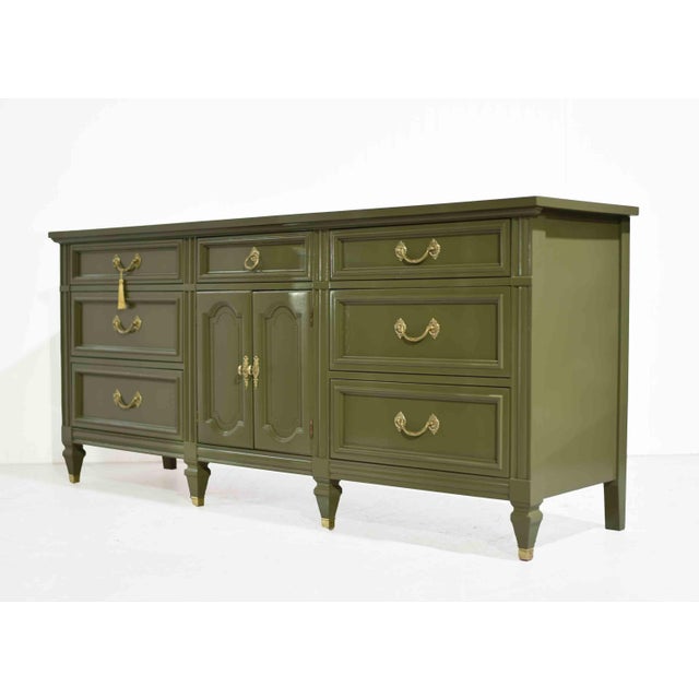 French Mid Century French-Inspired Sideboard With Louis XV Brass Hardware by Dixie - Newly Painted For Sale - Image 3 of 16