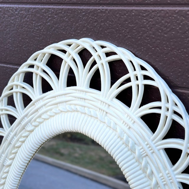 Boho Chic Vintage Burwood Faux Bamboo Rattan Oval Decorative Wall Mirror For Sale - Image 3 of 8