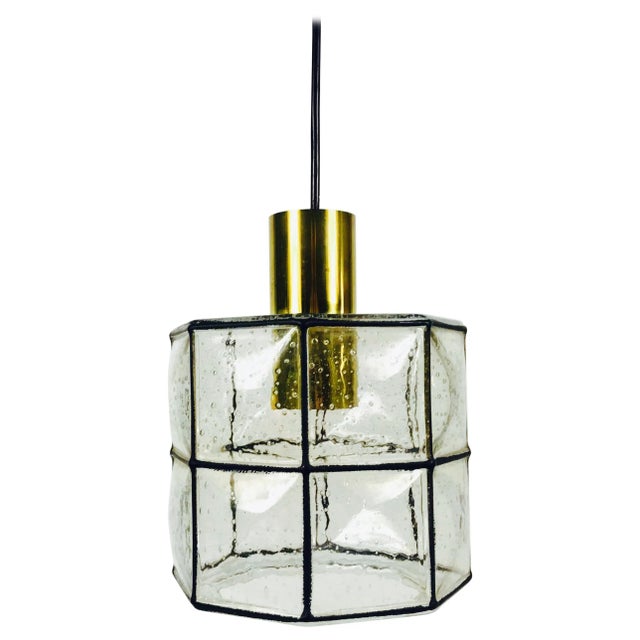 1960s Mid-Century Iron and Bubble Glass Pendant Lamp by Glashütte Limburg For Sale - Image 11 of 11