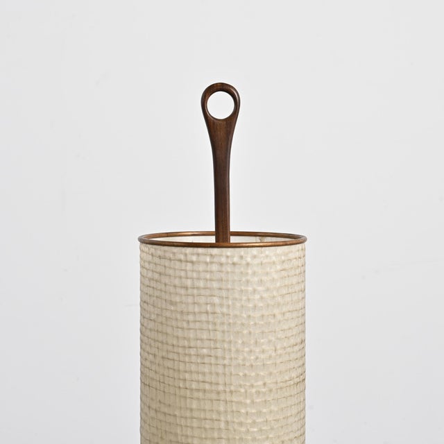 Mid-Century Modern Rocket Floor Lamp in Wood, Brass and Woven Fibers, 1960s For Sale - Image 3 of 13