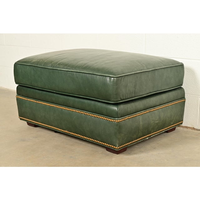 Green Century Furniture Art Deco Studded Leather Lounge Chair With Ottoman For Sale - Image 8 of 12