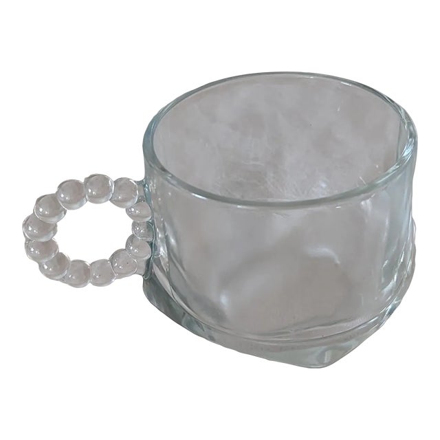 Rare Blue Tinted Hazel-Atlas Orchard Beaded Handle Crystal Glass Punch Cup For Sale