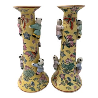 Pair of Chinese Fertility Candlestick Holders For Sale