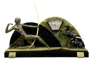 French Art Deco, Mantel Clock, Marble, Onyx, Gilt, France, 1930s