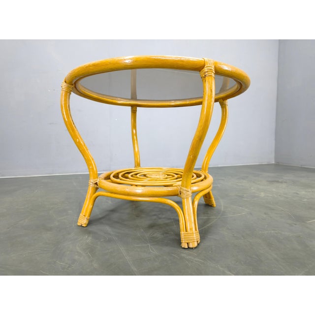 1960s Mid-Century Modern Italian Rattan Coffee Table with Glass Top, 1960s For Sale - Image 5 of 11