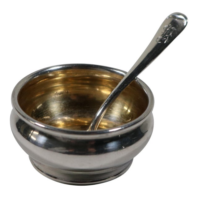 Antique Sterling Silver Late 1800’s Gorham Salt Spoon & 1980's Salt Cellar For Sale