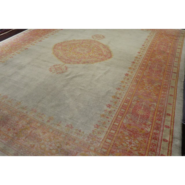 Late 19th Century Late 19th Century Antique Turkish Green Oushak Rug 11'1" X 14'6" For Sale - Image 5 of 12