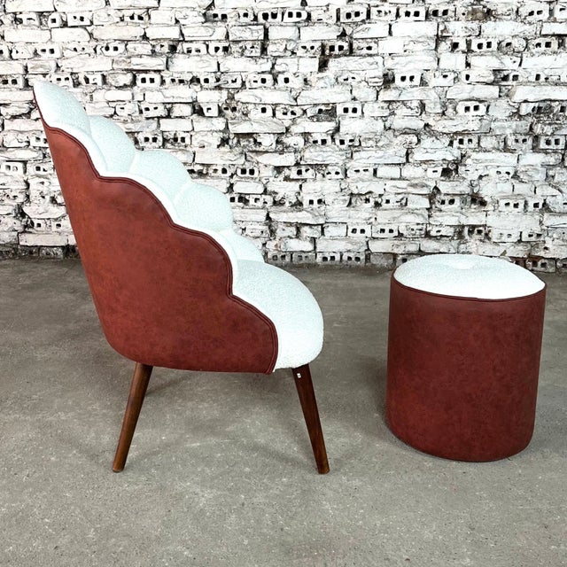 Mid-Century Modern Accent Shell Chair and Ottoman For Sale - Image 3 of 7