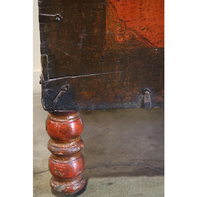 Red Late 18th Century Panted Wooden Truck From Tibet For Sale - Image 8 of 10