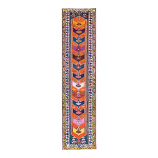 Orange Vintage Turkish Handmade Multicolor Tribal Designed Wool Runner For Sale