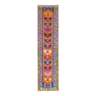 Orange Vintage Turkish Handmade Multicolor Tribal Designed Wool Runner For Sale