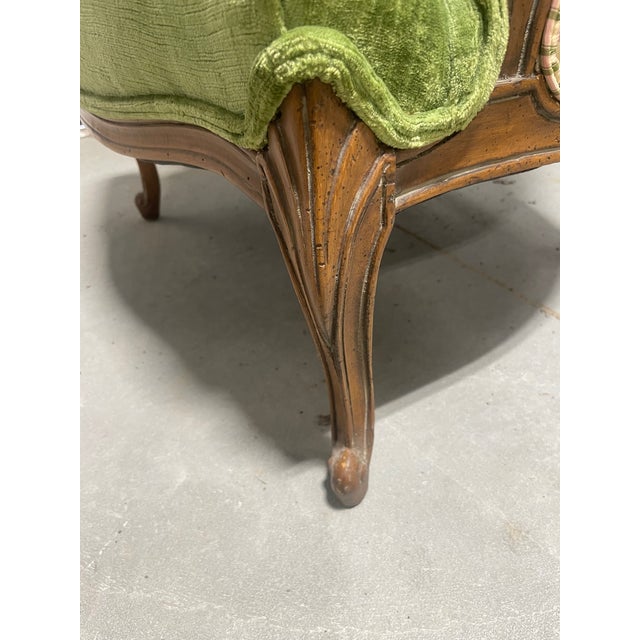 Mid 20th Century Green Velvet Bergere Chair For Sale - Image 13 of 15