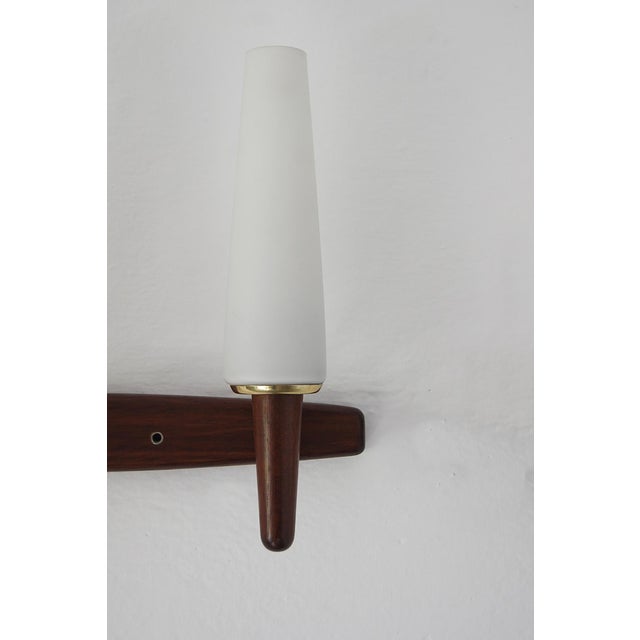 Mid-Century Modern Vintage Wall Lamps with Rosewood Wall Part and Opaline Glass Shade, Set of 2 For Sale - Image 3 of 5