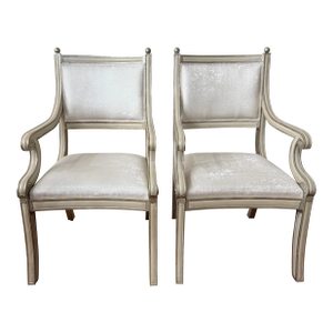 Custom Made Neoclassical Arm Chairs With Silver Gilding (A Pair)