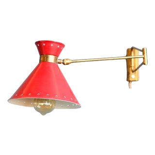 Metal, Brass, and Glass Diablo Wall Lamp by René Mathieu for Lunel, 1950s For Sale