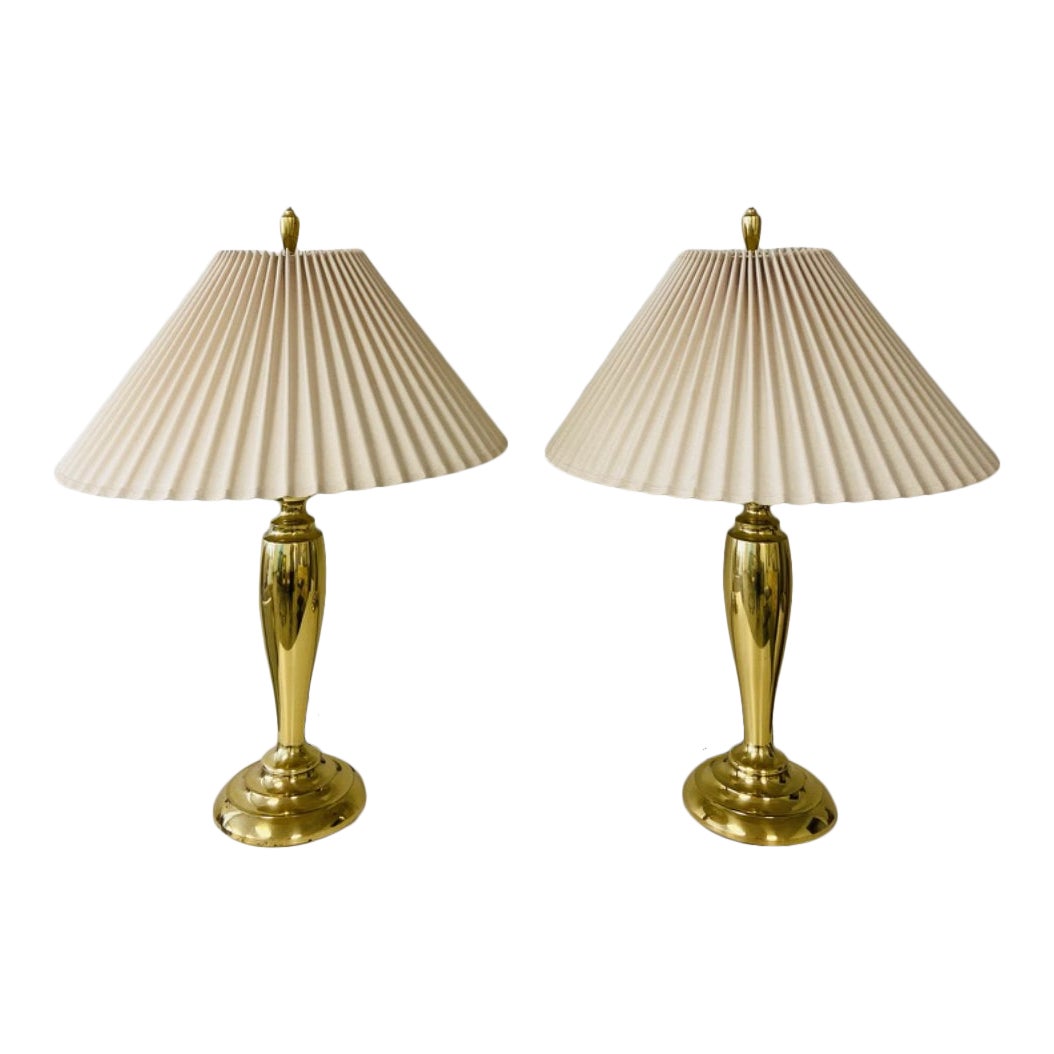 1990s Stiffel Brass Lamps With Original Shades a Pair Chairish