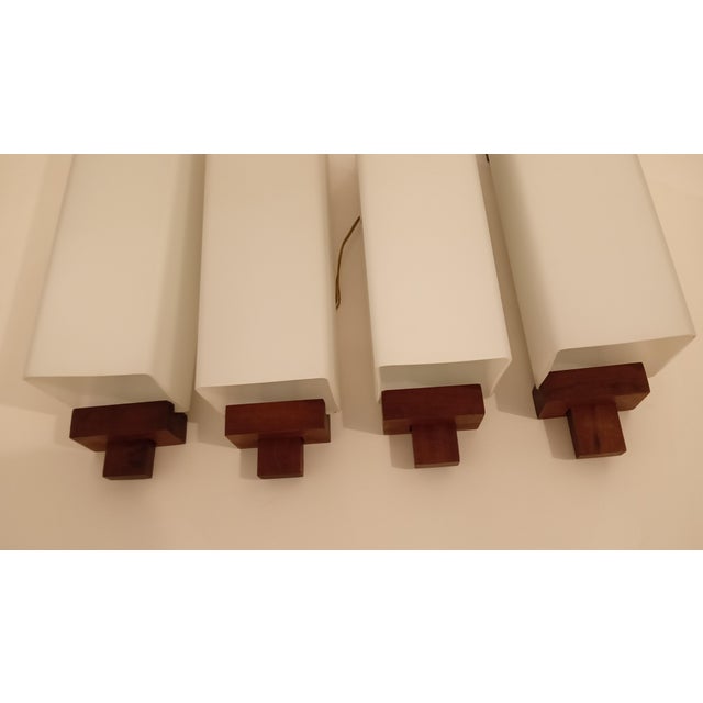 Wood Wall Lights in Opaline Glass and Teak, 1960s, Set of 4 For Sale - Image 7 of 13