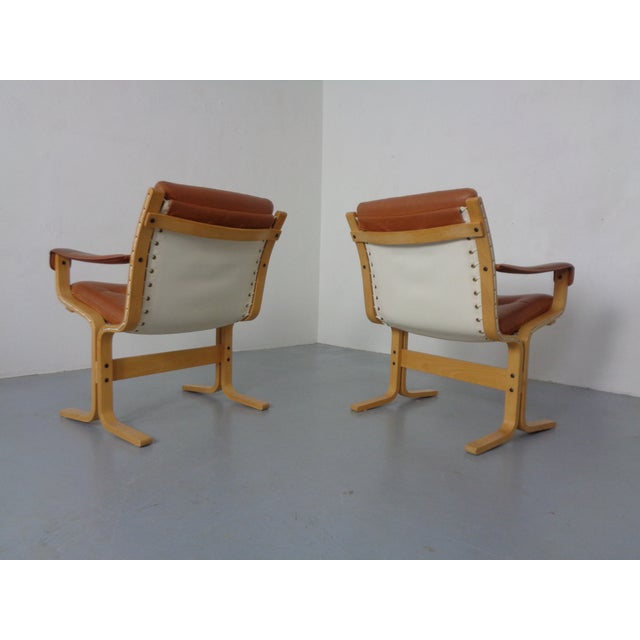 Wood Siesta Cognac Leather Armchairs by Ingmar Relling for Westnofa, Norway, 1960s, Set of 2 For Sale - Image 7 of 13