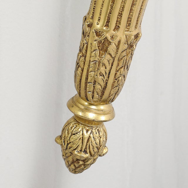 Glass Pair of Neoclassical Antique Brass Torch Form Sconces With Frosted Glass Shades For Sale - Image 7 of 14