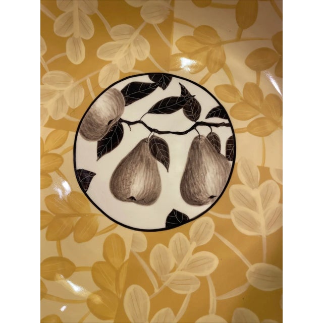 Artisan Pottery Bowl 13" Yellow Gold Black Pears For Sale - Image 4 of 7