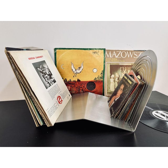 Metal Arc Wave Sculptural Vinyl Record Stand in Stainless Steel by Veliento For Sale - Image 7 of 10