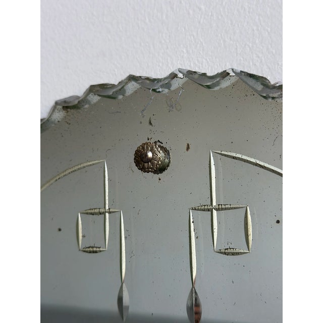 Antique Chip Edge Mirror With Etched Detailing, Circa 1920s For Sale - Image 4 of 10