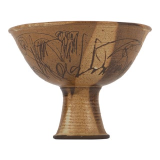 Studio Pottery Compote With Incised Design For Sale
