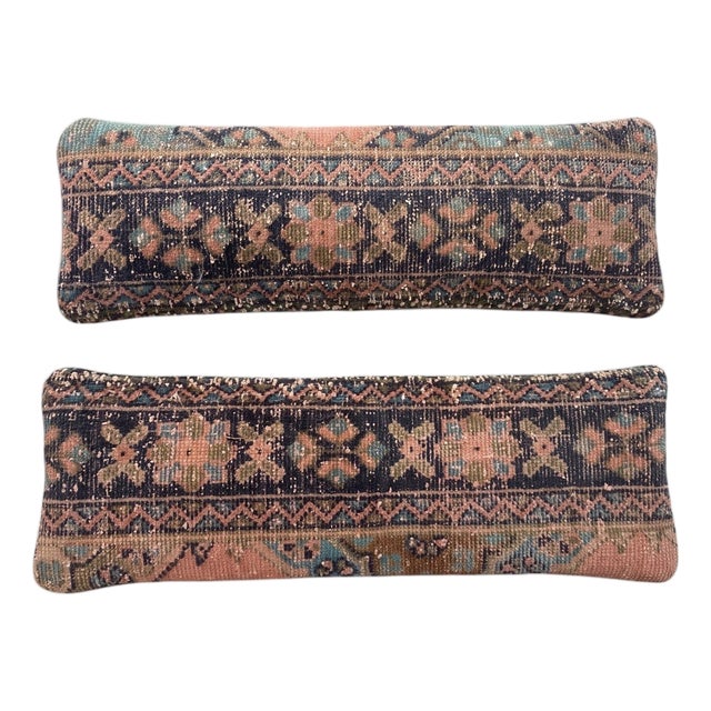 Blue Anatolian Rug Pillow Cover 12'' X 35'' - Set of Two For Sale