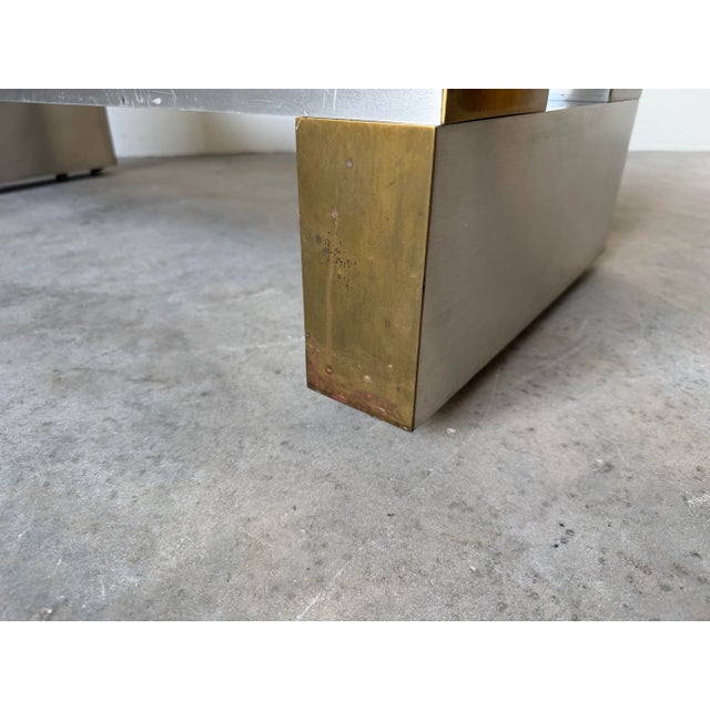1970s Paul Mayen for Habitat Architectural Aluminum & Brass Rectangular Coffee Table Base For Sale In Miami - Image 6 of 12
