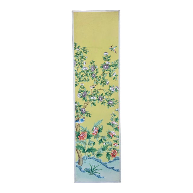 Huge Gracie Wallpaper Yellow Chinoiserie Botanical Painting Panel - #2 of 6 For Sale