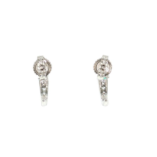 Contemporary Late 20th Century 14k White Gold Emerald and Diamond J Shaped Hoop Earrings, A Pair For Sale - Image 3 of 4