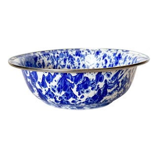 Large Late 20th Century Blue and White Splatterware Enamel Mixing Serving Bowl For Sale