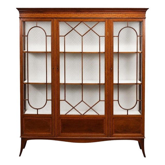 Edwardian Mahogany Inlaid Display Cabinet, 1910 For Sale