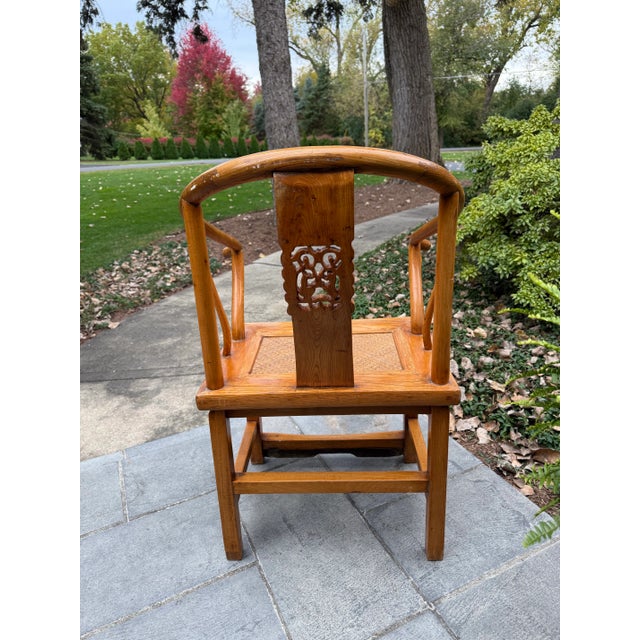 Vintage Chinese Ming Style Horseshoe Chair With Woven Seat For Sale - Image 11 of 14