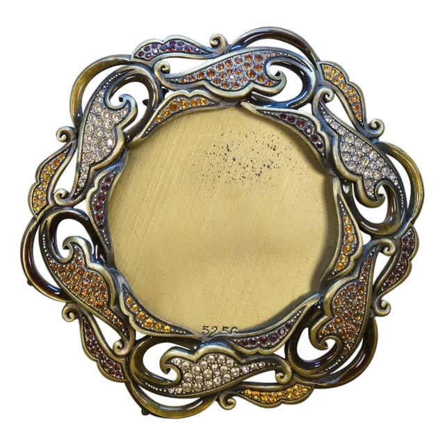 Late 20th Century Jay Strongwater Carmela Round Paisley Swarovski Crystal Picture Photo Frame For Sale