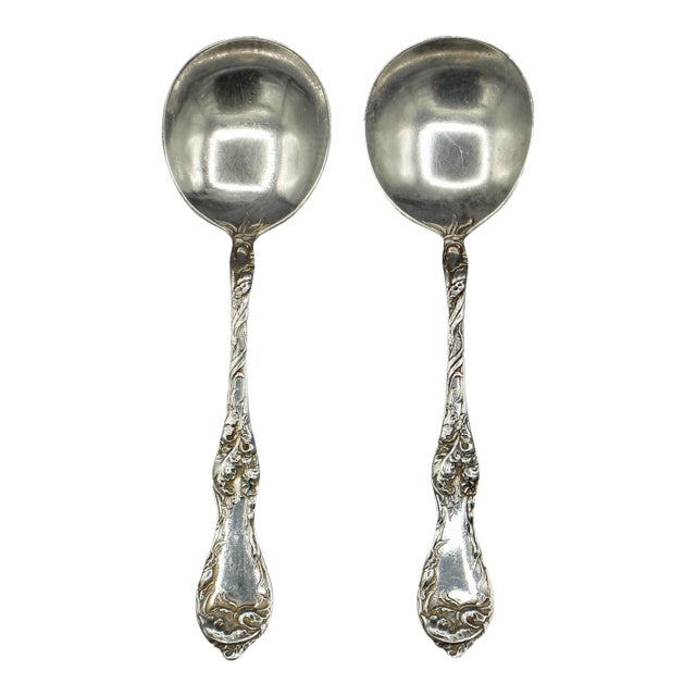 Pair of Reed & Barton Sterling Silver Cream Soup Spoons For Sale