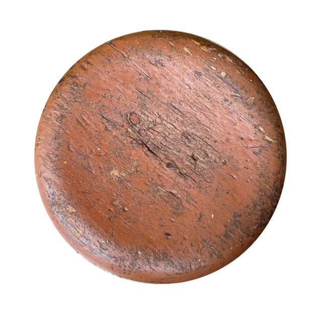 American 1800s Shaker Style Stool in Original Dark Reddish Brown Paint For Sale - Image 3 of 6